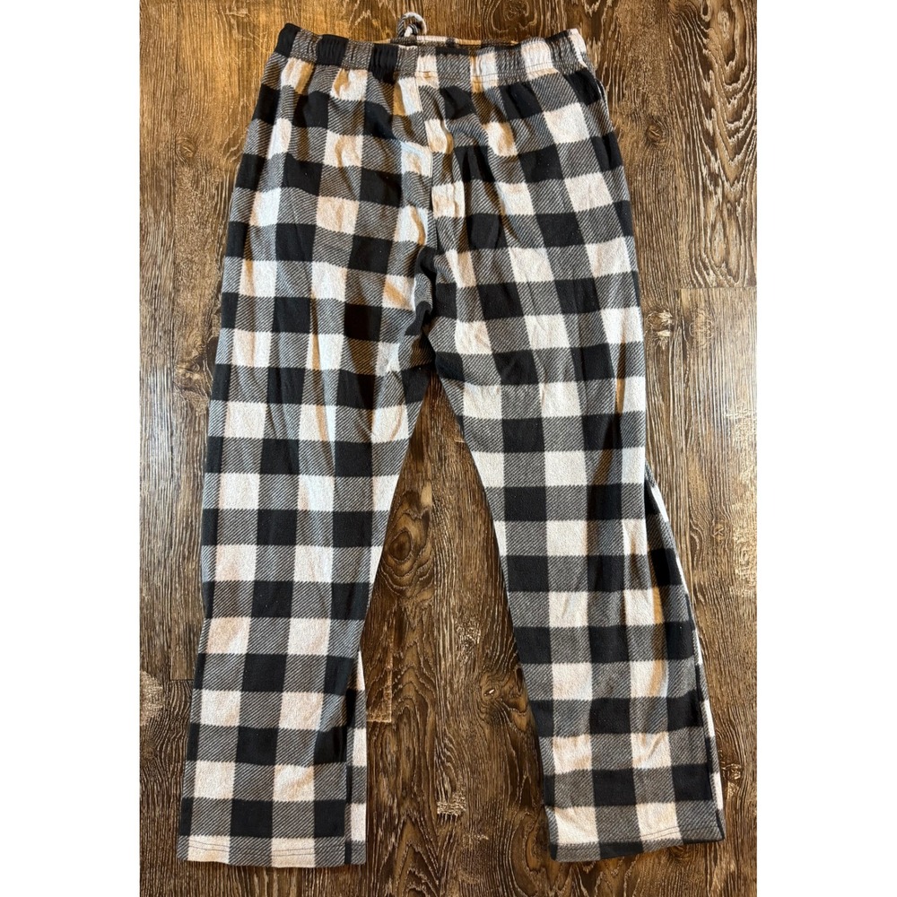 Hanes Modric Soccer Buffalo Plaid Fleece Pajama Pants Mens Large Black White‎ - Picture 6 of 6